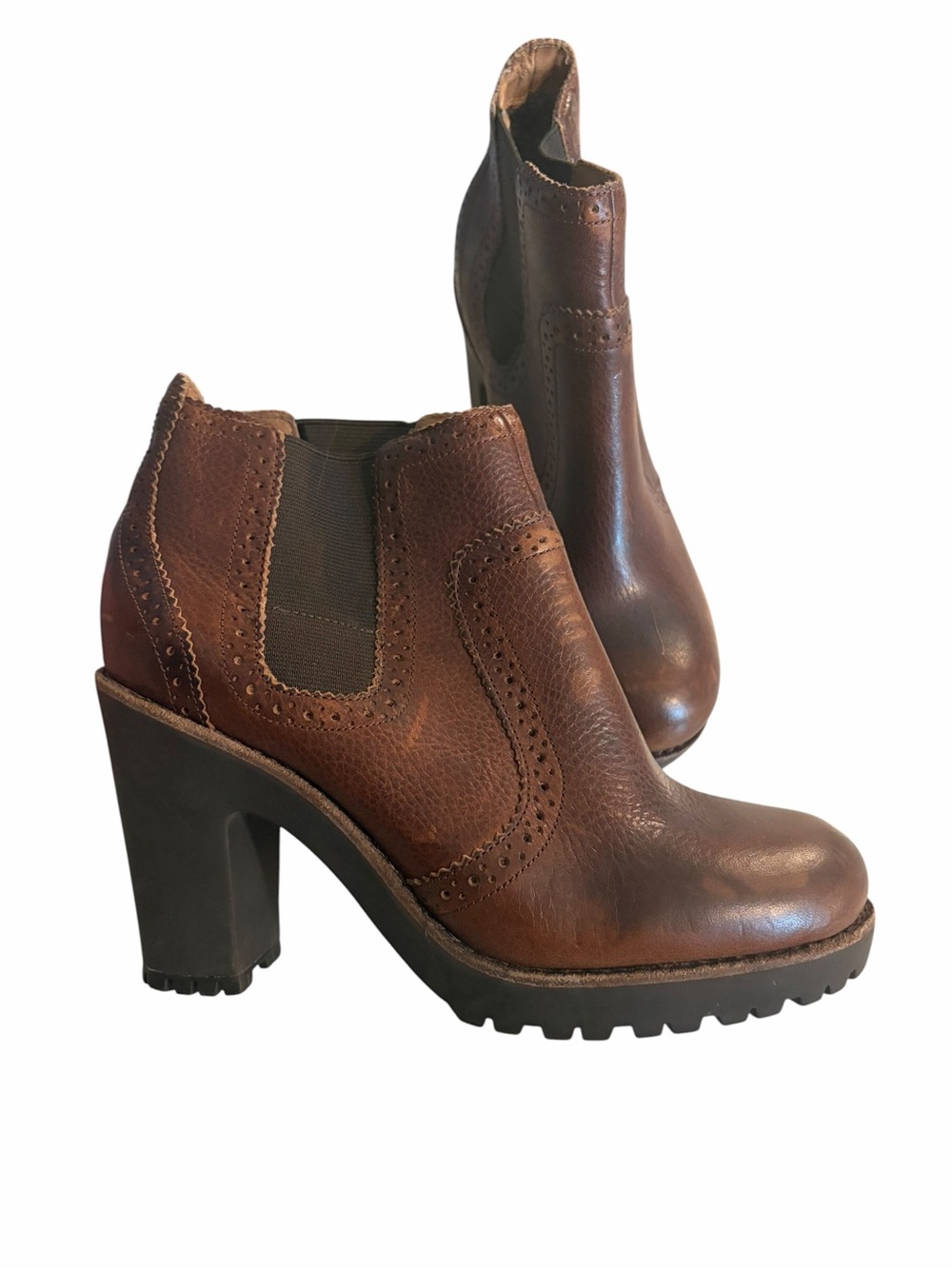 Sperry Claremont Chelsea Lug Brown Leather High Block-Heel Booties 7